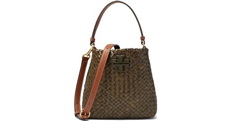 Tory Burch Mcgraw Dragon Woven Small Bucket Bag in Brown | Lyst