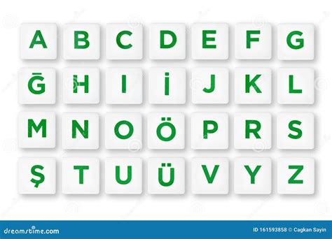 Complete Turkish Alphabet Letters on White Buttons. Stock Photo - Image ...