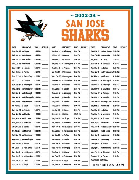 Printable 2023-2024 San Jose Sharks Schedule