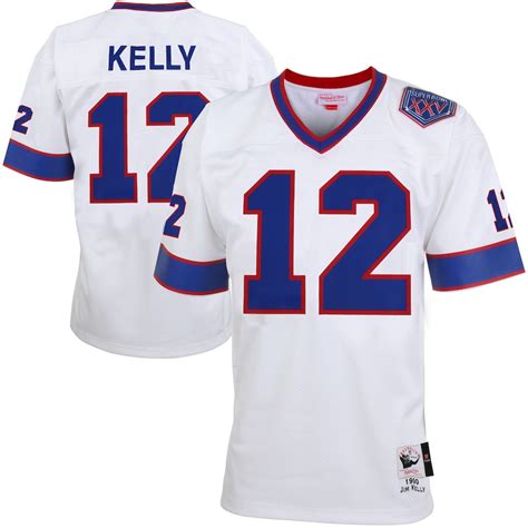 Mitchell & Ness Jim Kelly Buffalo Bills White Super Bowl XXV Patch Authentic Throwback Jersey