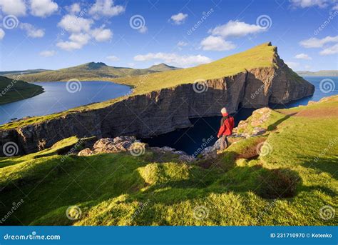 Hiking To Lake Leitisvatn or Sorvagsvatn on Vagar Island, Faroe Islands Stock Photo - Image of ...