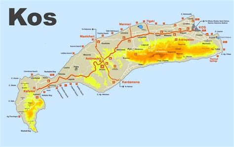 Kos sightseeing map | Greece map, Kos, Sightseeing