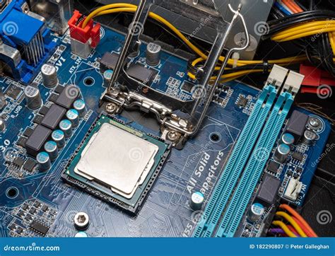 Open Cpu Socket Installation on a Computer, Blu Motherboard Stock Image - Image of maintenance ...