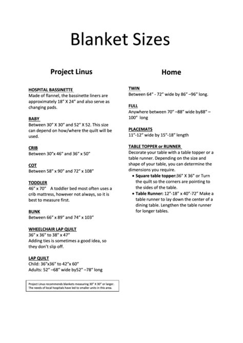 Project Linus Blanket Sizes printable pdf download