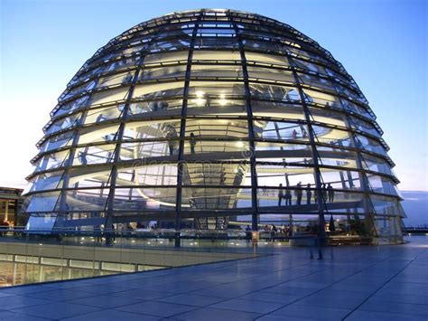 the dome structure is lit up at night