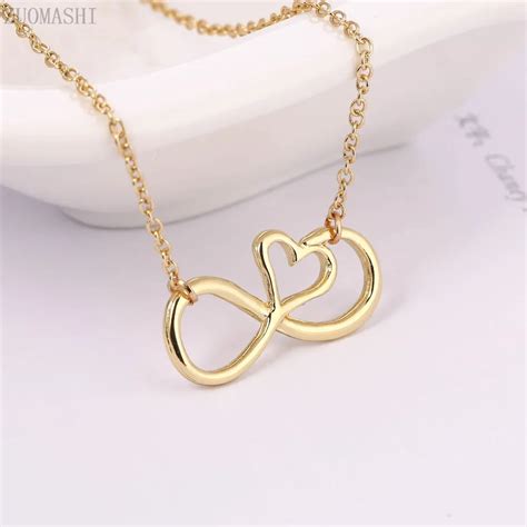 Tiny Lucky Number Eight Pendant Necklaces With Heart Long Chain Choker Clavicle Necklace For ...