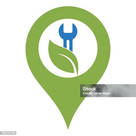 Wrench Leaf Map Pin Shape Vector Logo Design Template Stock ...