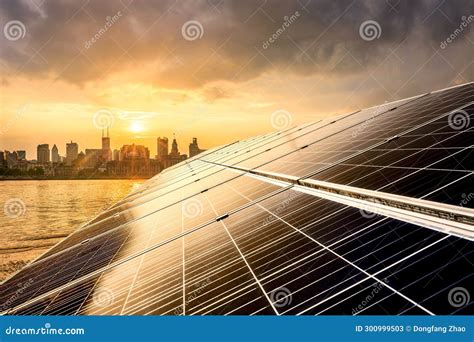 Solar Panels and City Skyline Stock Image - Image of business, panels ...