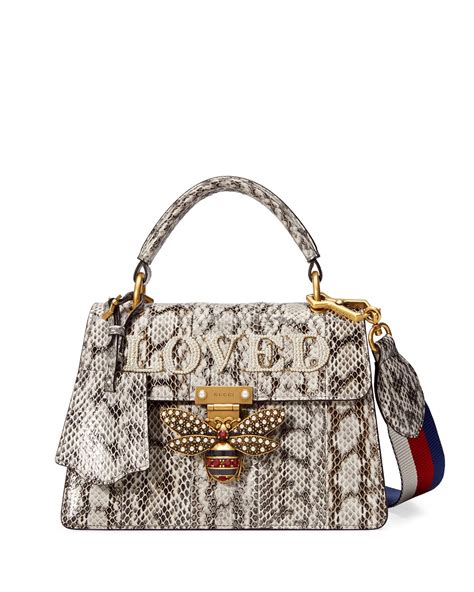 Gucci Queen Margaret Loved Snakeskin Top-Handle Bag, Roccia Natural