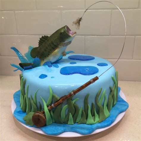 Fly fishing cake for my hubby! Bass jumping out of water | Fish cake birthday, Fish cake, Cakes ...