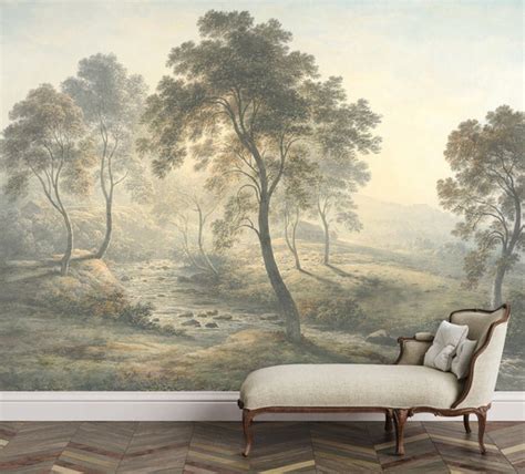 Sunny Day in the Hills Vintage Landscape Wallpaper Removable - Etsy