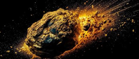 Premium AI Image | Explosive gold asteroid in space 3D illustration ...