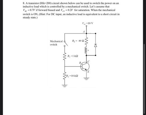 Solved 8. A transistor (Hfe=200) circuit shown below can be | Chegg.com