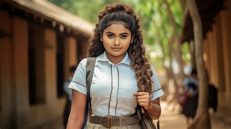 Premium AI Image | beautiful Sri Lanka girl in school Sri Lanka school uniform