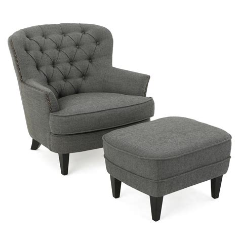 Noble House Tafton Grey Fabric Tufted Club Chair and Ottoman Set-299592 - The Home Depot