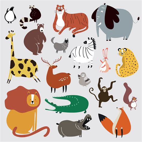 Collection of cute wild animals in cartoon style vector - Download Free Vectors, Clipart ...
