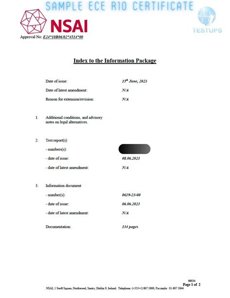 Sample ECE R10 Certificate • Regulation 10 • EMC • ESA • Automotive