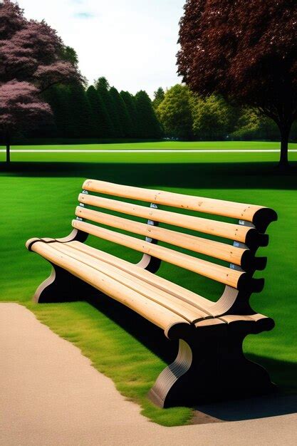 Premium AI Image | Wooden bench at flower garden park