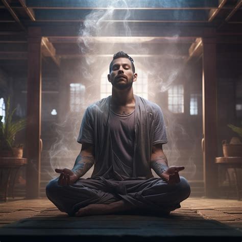 Premium AI Image | a man meditating in a yoga pose in front of a window.