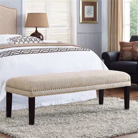 Home Meridian Upholstered Bed Bench - Tan - Walmart.com