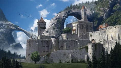 Epic Trebuchet Castle: A Fantasy HD Wallpaper by Jeremy Paillotin