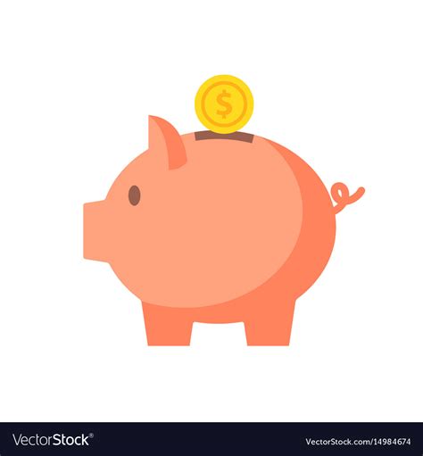 Piggy bank with coin in flat style Royalty Free Vector Image