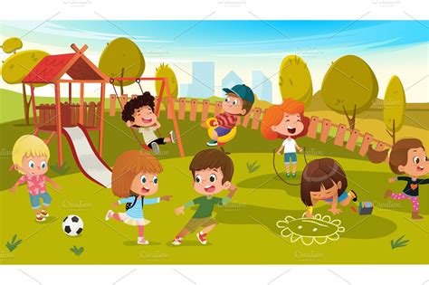 Kids Play in a Park Playground | Education Illustrations ~ Creative Market