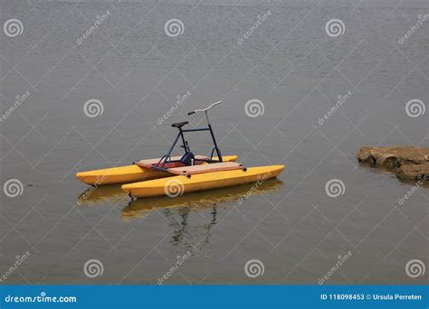 Yellow pedalo boat. stock image. Image of bicycle, craft - 118098453