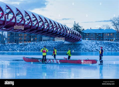 The Peace Bridge in winter over the frozen Bow River, Calgary, Alberta, Canada Stock Photo - Alamy