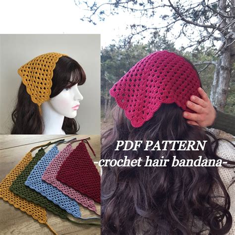 Crochet Triangle Hair Bandana Pattern, Hair Scarf Pdf Pattern, Easy Crochet Bandana Pattern ...