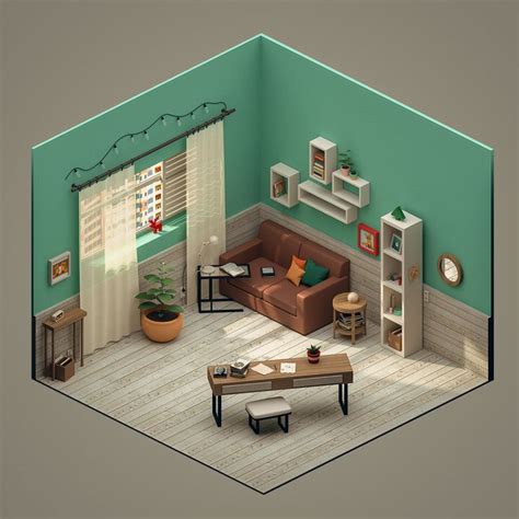 Isometric 3D Room, Polina Leskova on ArtStation at https://www ...