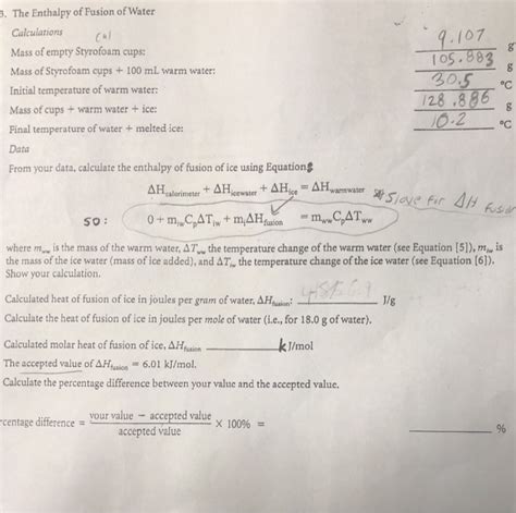 Solved Calculate the enthalpy of fusion of ice using | Chegg.com