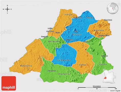 Political 3D Map of Benguela, cropped outside