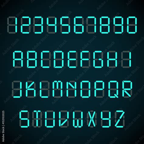 Digital font, alarm clock letters and numbers vector alphabet Stock ...