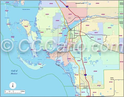 Fort Myers, Florida Zip Code Boundary Map - Lee County Zip Codes