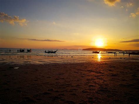 Beautiful Sunset at Ao Nang Beach ,Krabi Thailand. Stock Image - Image ...