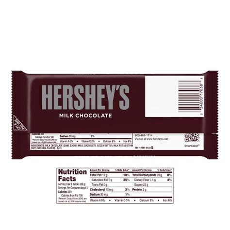 Hershey Chocolate Bar Nutrition Label - Trovoadasonhos