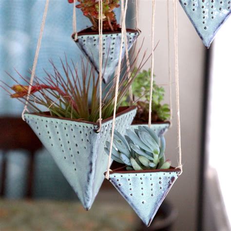 Geometric Hanging Planter - Triangle Pot with Dots Design - Medium Size ...