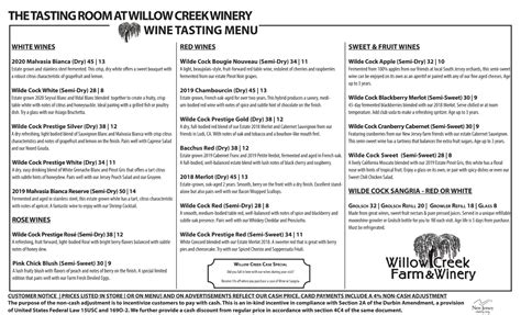 Current Wine List - Willow Creek Winery & Farm