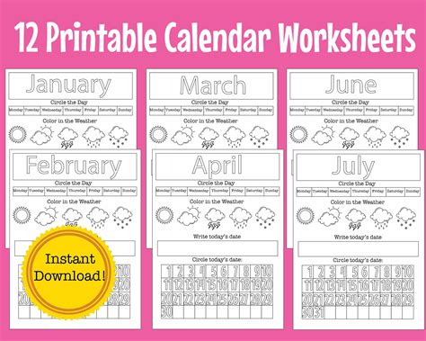 Calendar Activities Worksheet