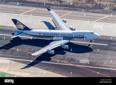 Singapore Airlines Cargo Boeing 747-400F Aircraft Los Angeles Airport in USA Aerial Photo Stock ...