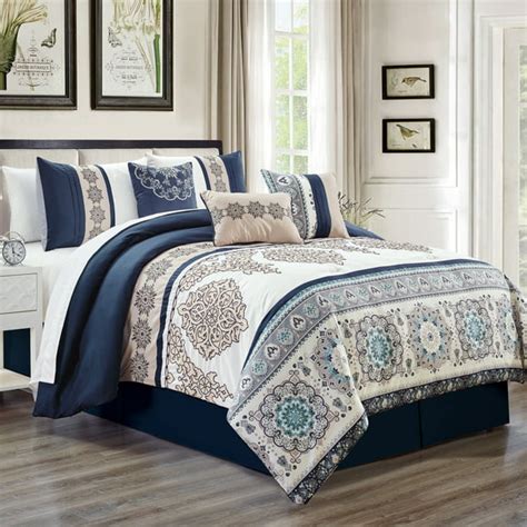 Unique Home Kosta 7 Piece Comforter Set Beige Floral Medallion Bed In a ...