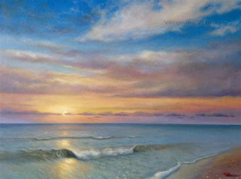 Realism oil painting sunset by the ocean – Veronica Winters Painting ...