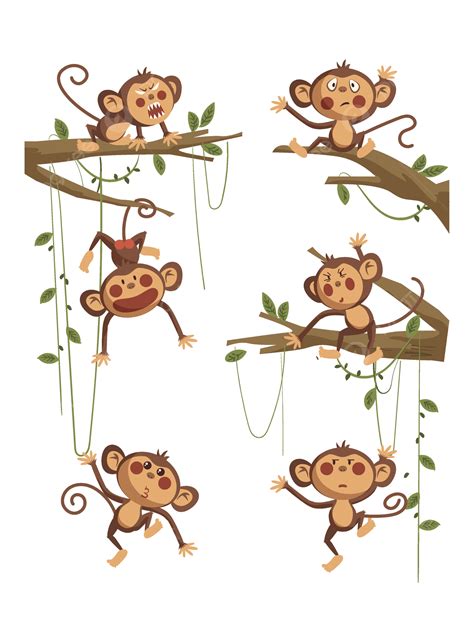 Flat Animal Set Vector Hd PNG Images, Simple Flat Cartoon Jungle Monkey Vector Animal Element ...