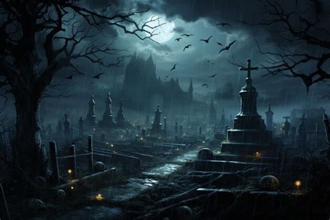 Premium AI Image | Spooky graveyard at night