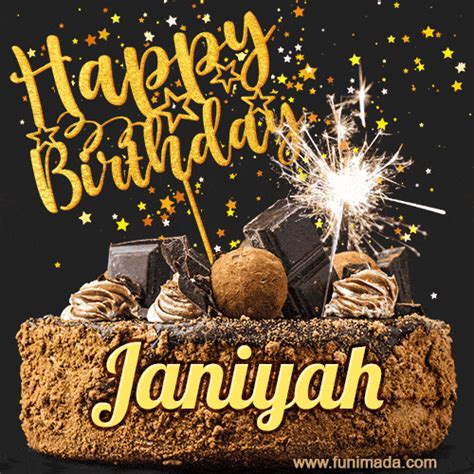 Celebrate Janiyah's birthday with a GIF featuring chocolate cake, a lit ...