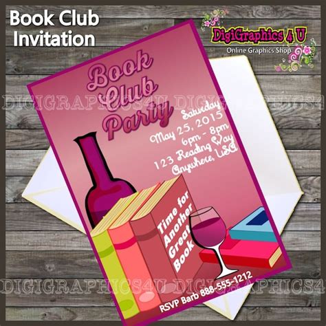 Printable Book Club Party Invitation Digital by DigiGraphics4u