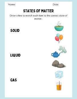 States of Matter Matching, Solid, Liquid, Gas, STEM, Science, Helium, Ice