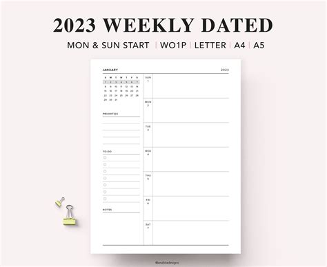 2023 Weekly Dated Printable Weekly Planner Agenda Weekly - Etsy