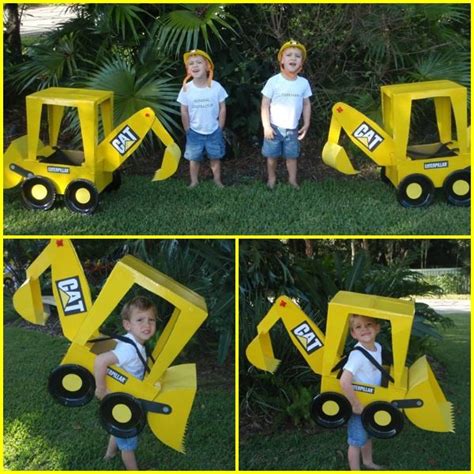 DIY Backhoe loader Halloween costumes for my twins (construction) | Toddler halloween costumes ...